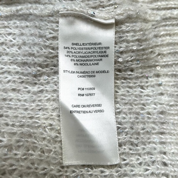 Alice + Olivia Scoop Light Grey Silver Sequin Open Knit Mohair Wool Sweater S - Picture 7 of 7